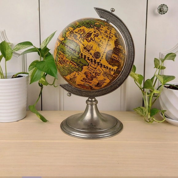 Arte Italica Orange and Brown Globe with Pewter Base